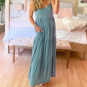 SOMA TIERED SATIN MAXI DRESS